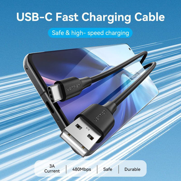 Vention Cable USB 2.0 Tipo-A a USB-C Macho, 25cm, Negro